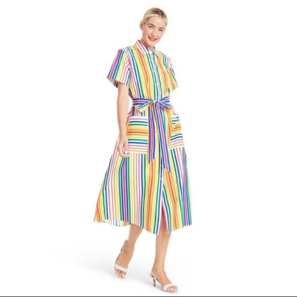 NWT LIMITED EDITION Christopher John Rogers Rainbow Striped Shirtdress RARE